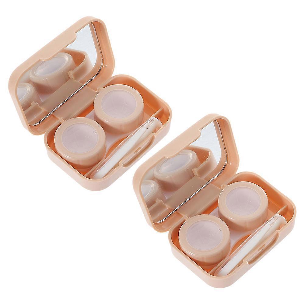 Portable Contact-Lens Case Lens Storage Box for Storage 4Sets Light Brown PP
