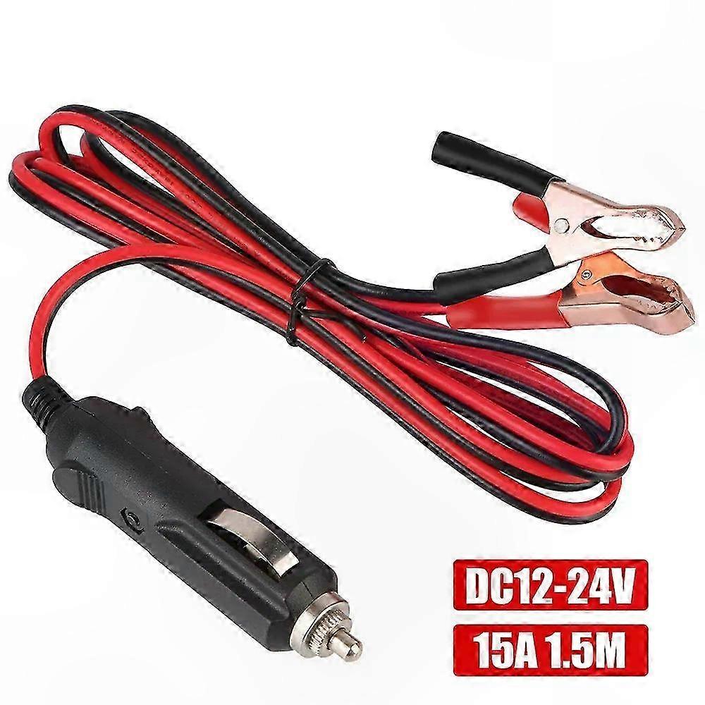 DC 12V/24V Vehicle Power Socket Extender with Alligator Clips and 15A Fuse Adapter Cord for Automotive Use
