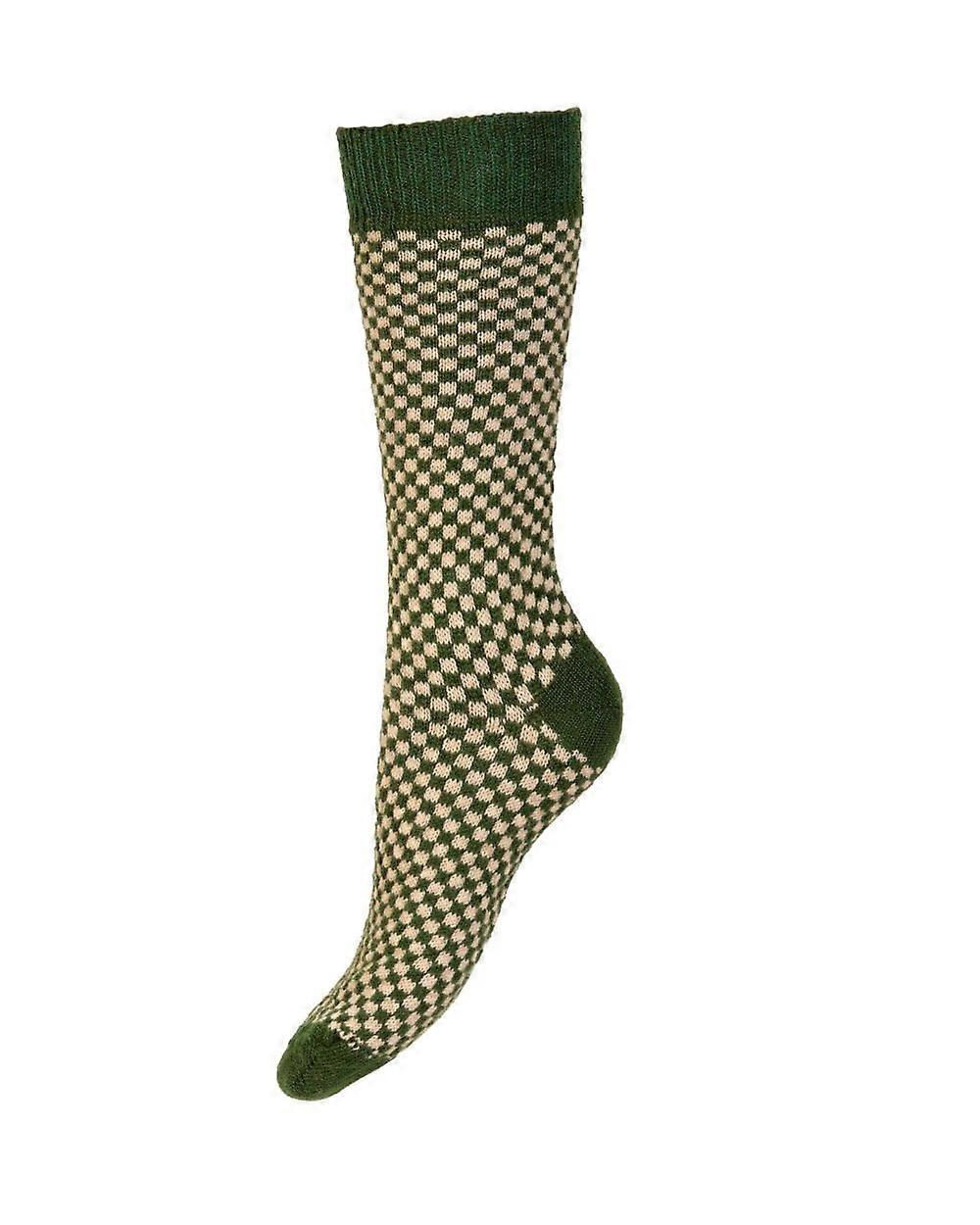 Women's House of Cheviot Ladies Ladies Gingham Socks ~ Ivy Green