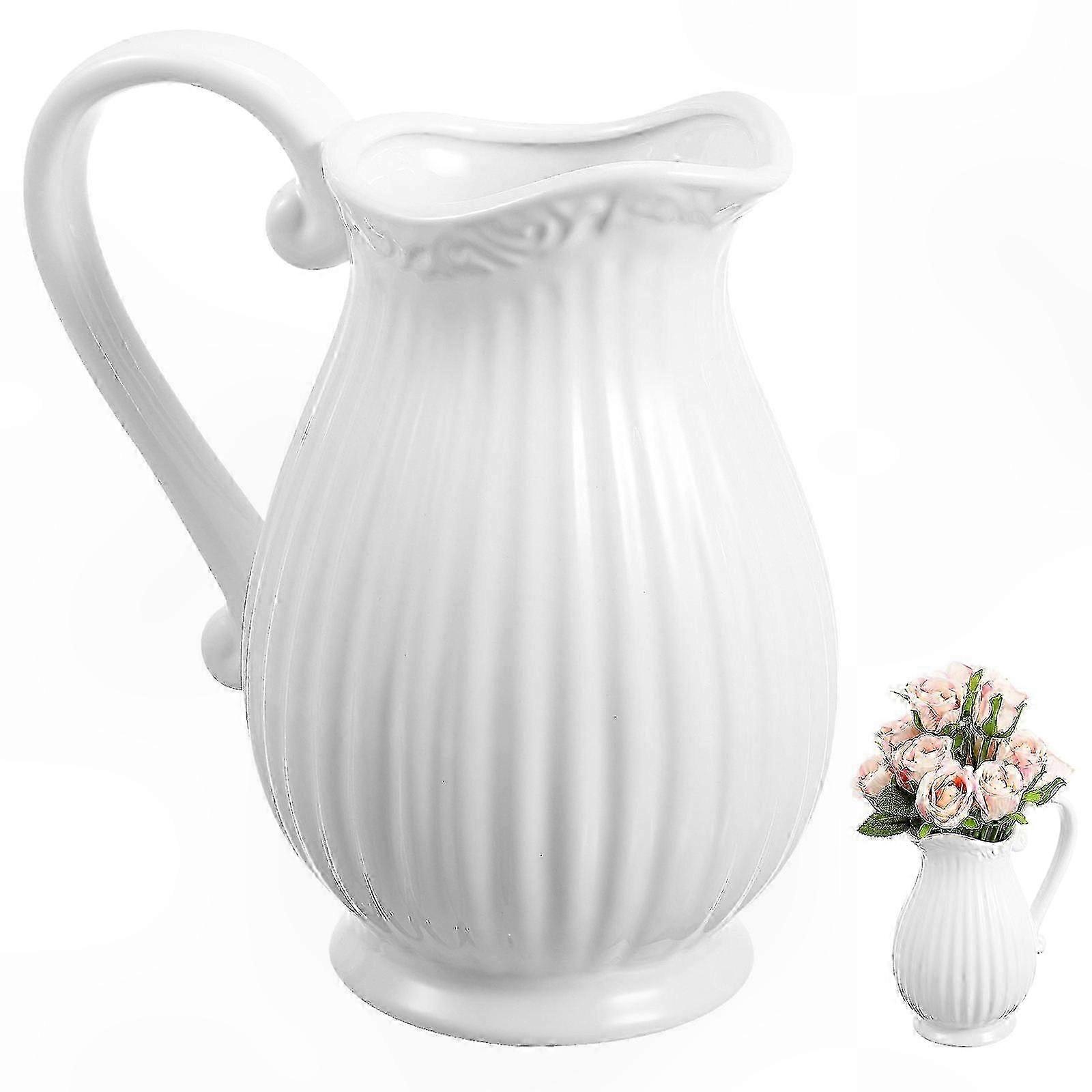 White Ceramic Pitcher Vase for Home Decor Minimalist Design 20x17x8cm Single Piece