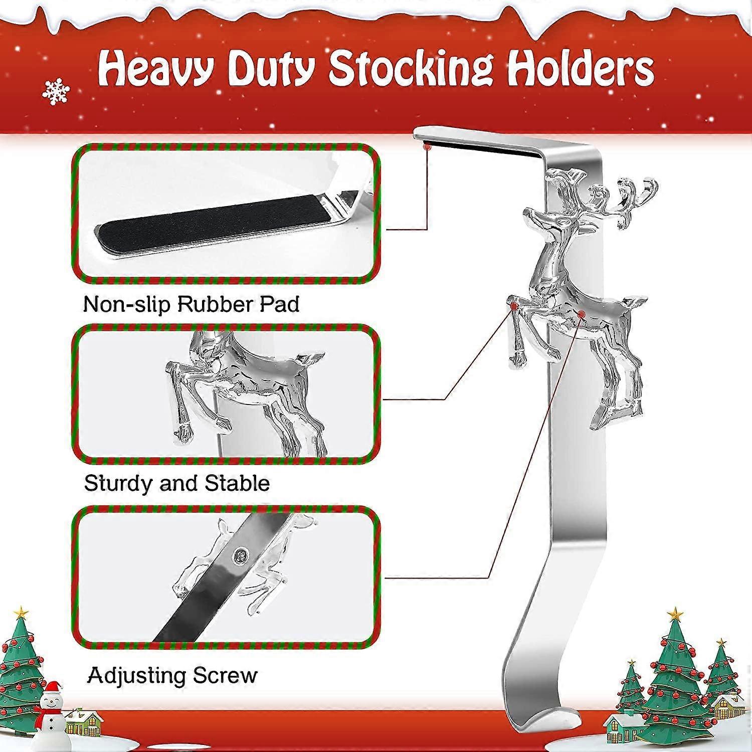 4Pcs Christmas Stocking Holders, 4 Styles (Silver)