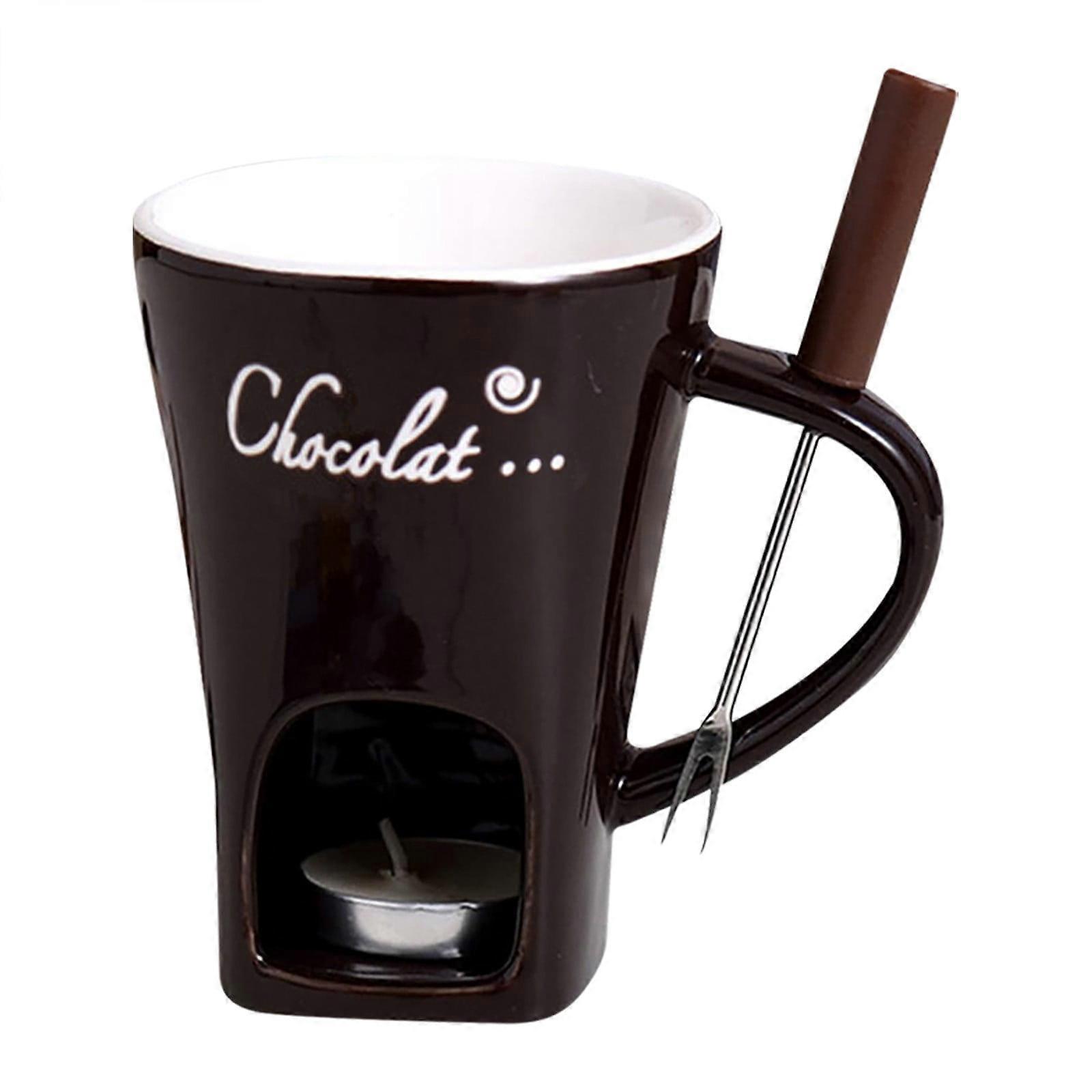 European Ice Cheese Chocolate Melting Oven Red Ceramic Atmosphere Fondue Cup With Fork