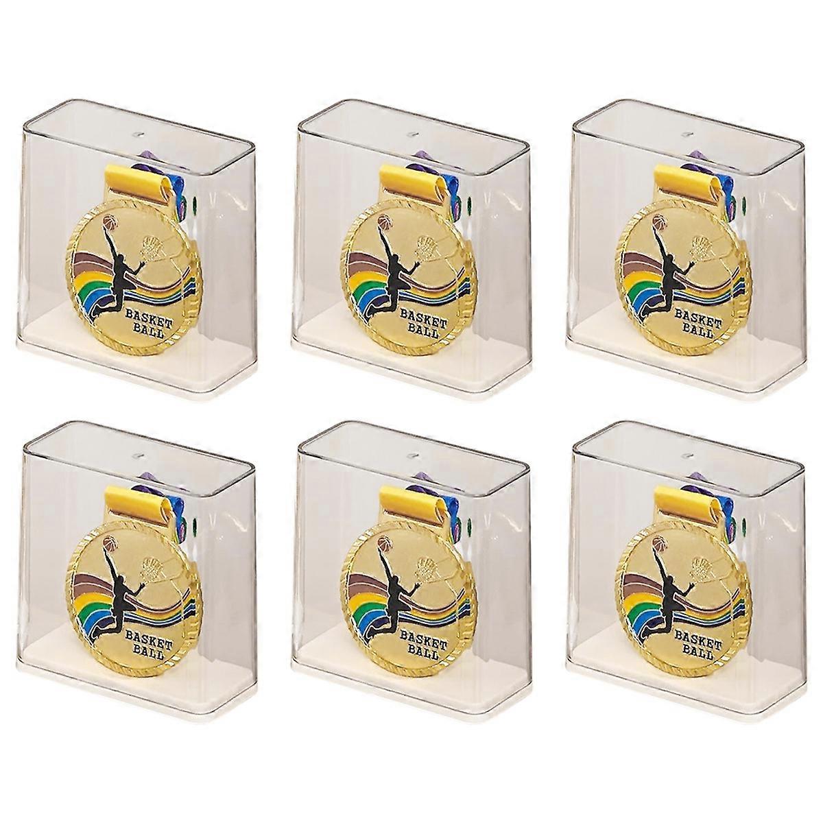 Marathon Medal Display Box Single Commemorative Medal Storage Holder Rectangular Transparent Cover Plastic Base 6pcs