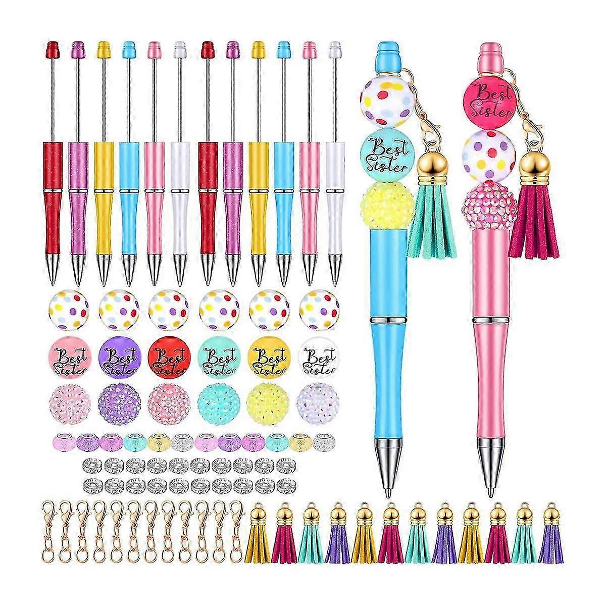 12 τεμάχια στυλό με χάντρες, χύμα στυλό με χάντρες σε διάφορα χρώματα, κιτ κατασκευής στυλό DIY, πολύχρωμο στυλό διαρκείας για παιδιά, Hwy