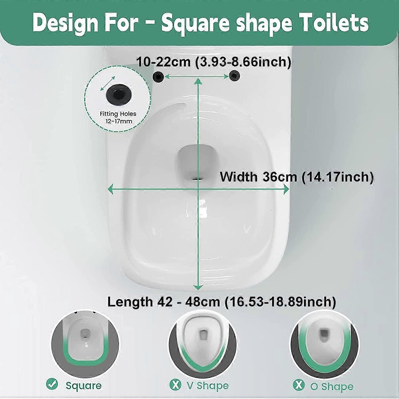 17.7 Inch Square Toilet Seat White Soft Close Lid PP Loo Lid Stainless Adjustable Hinges Quick Release TopFix Easy Clean