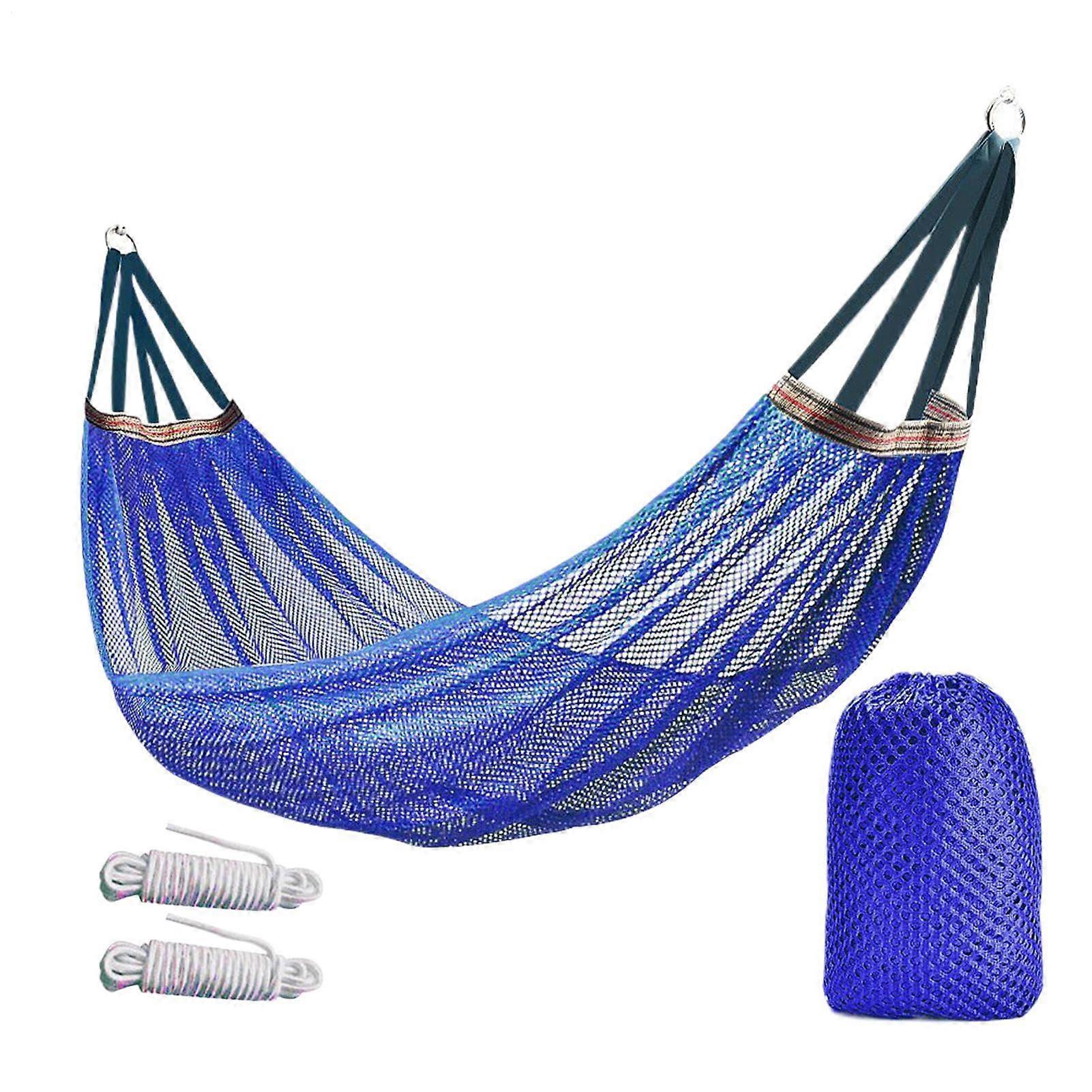 Camping Hammock Swing Portable Double Hammock Breathable Mesh Fabric Tree Hanging Heavy Ropes Load Capacity Straps Blue