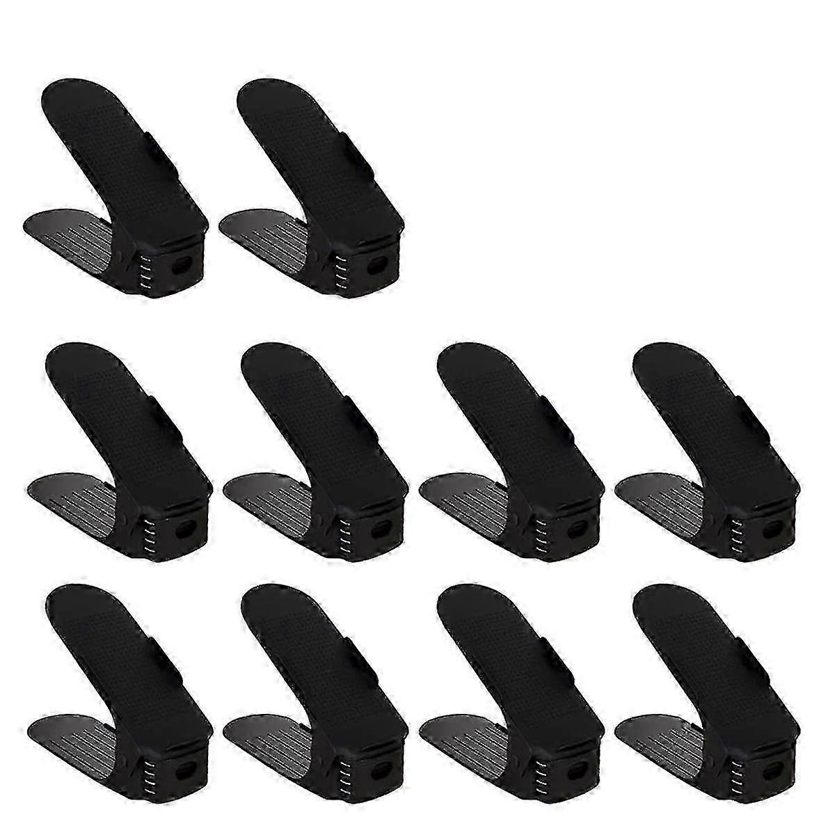 10pcs Double Layer Space Saving Shoe Rack Storage Holder, Non- Shoes Organiser Storage Idea,black Edition 1110