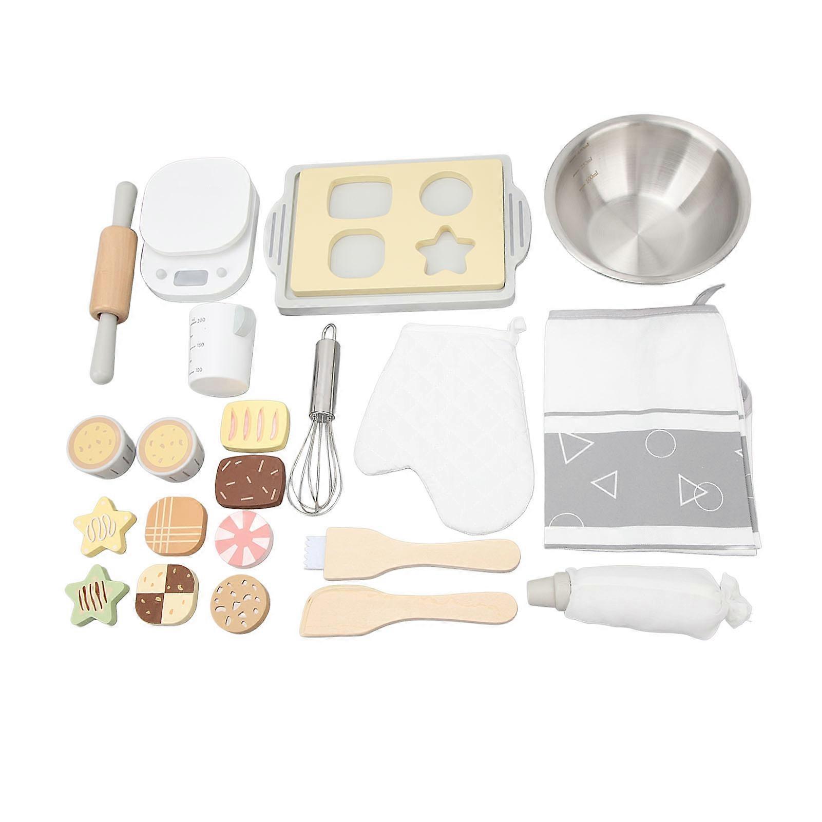 Kitchen Role Play Set Cake Baking Simulation Interactive Educational Wooden Cooking Toy Set 