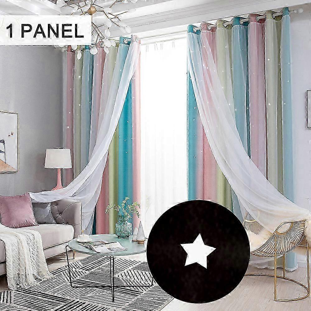 Blackout Window Curtains with Star Pattern for Kids Room, Double Layer, 1 Panel (40W x 52L, Pink)