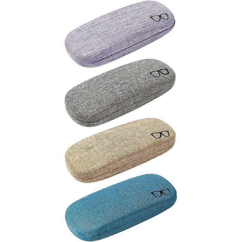 4-Pack Hard Cases for Glasses, Large Linen Sunglasses Case, Simple Eyeglass Protector