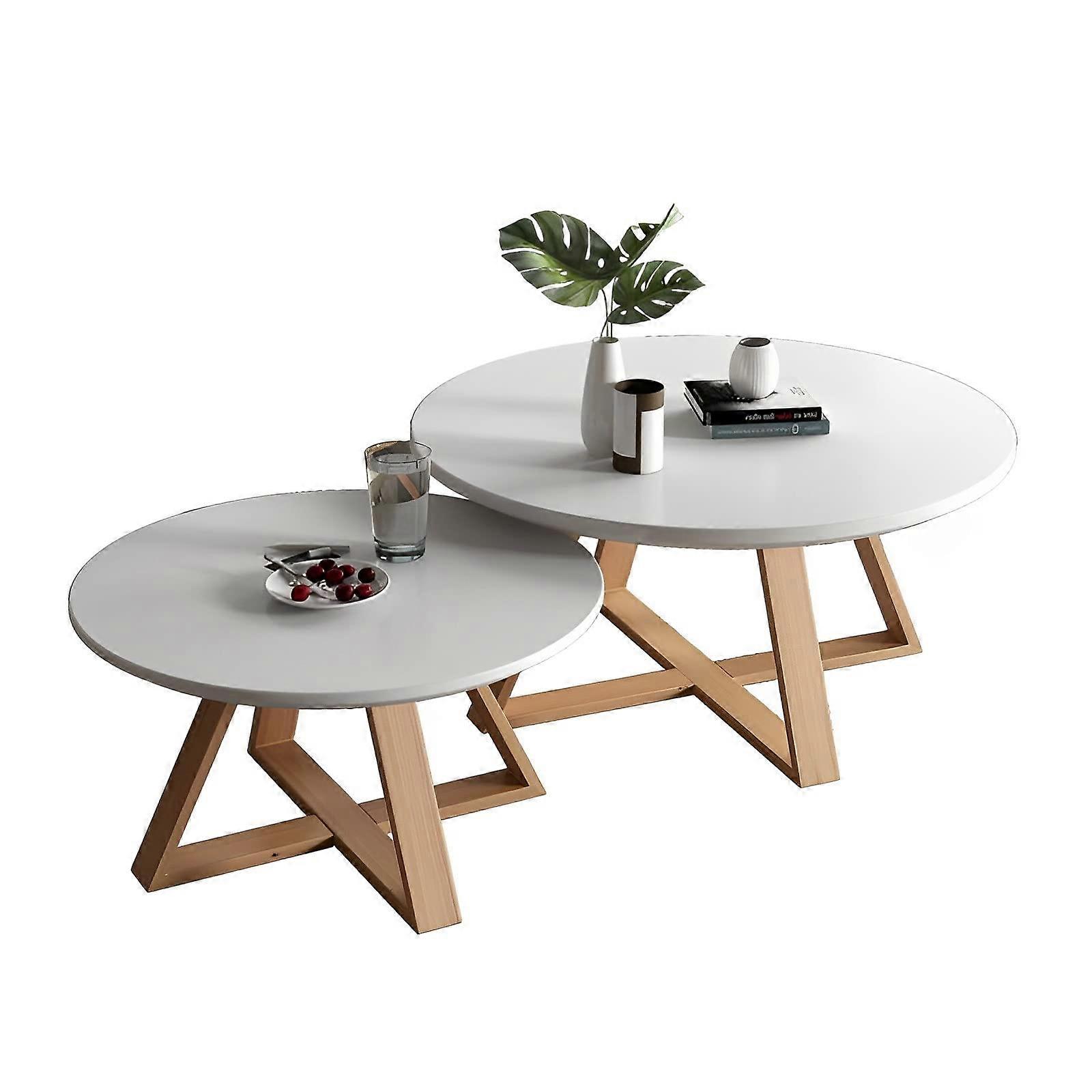 Minimalist Round Nesting Coffee Tables Set Of 2 Stacking Side Tables Living Room And Bedroom Balcony White Finish 70cm