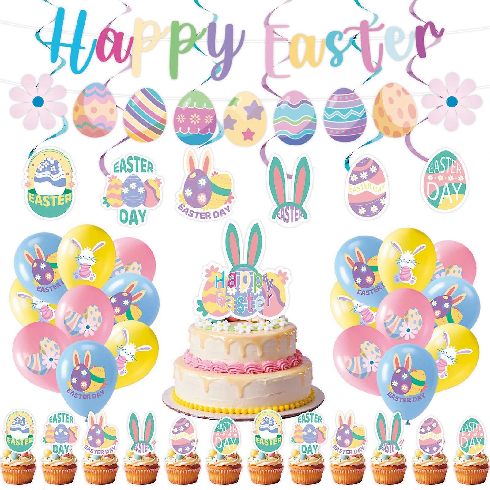 Festive Disposable Tableware Easter Rabbit Eggs Motifs Paper Materials Easy Cleanup Dinnerware For Event Multicolor