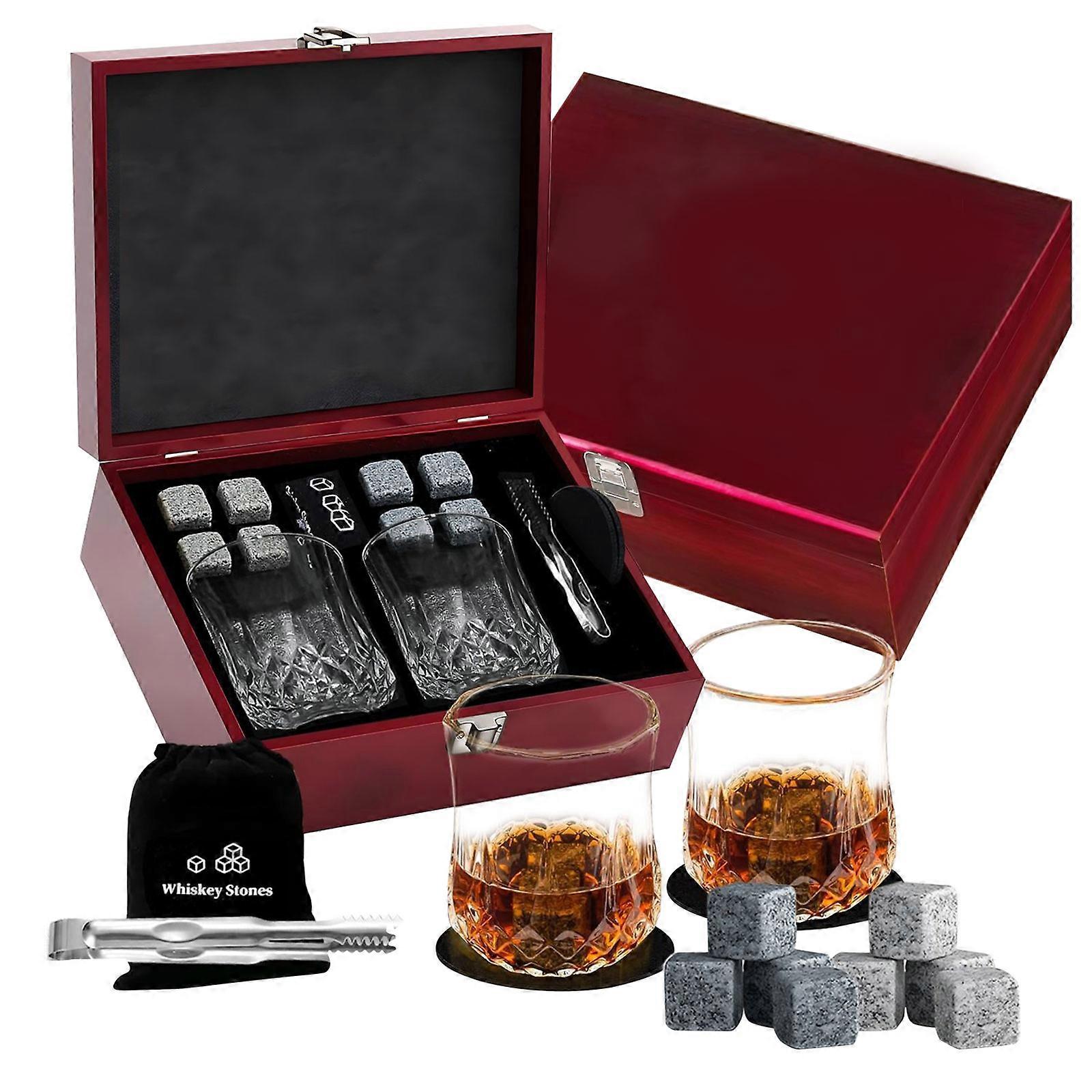 Efficient Whiskeys Cooling Rock With Glasses Gift Case Whiskeys Chilling Stone For Special Event  Red