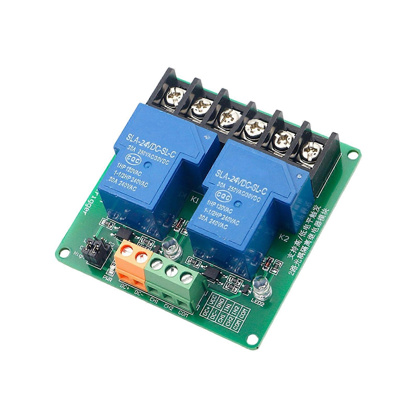 High Current 30A Double Channel Relays Module 5V Triggers Optoisolated Control for Industrial Equipment Intelligent Home Systems Multicolor