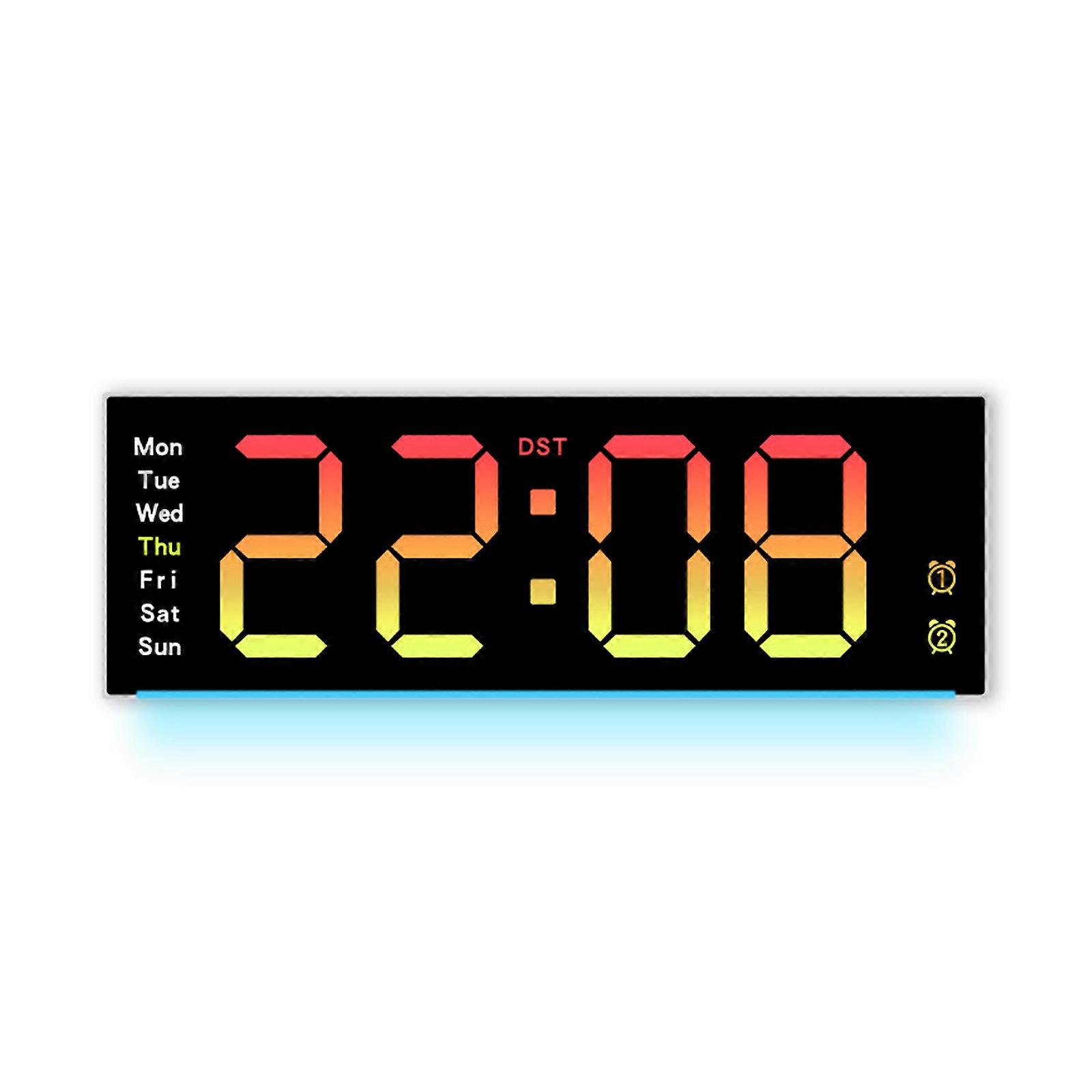 Modern LED Digital Clock With Ambiences Lighting Temperature Humiditys Monitor Large Display For Home Decors  White