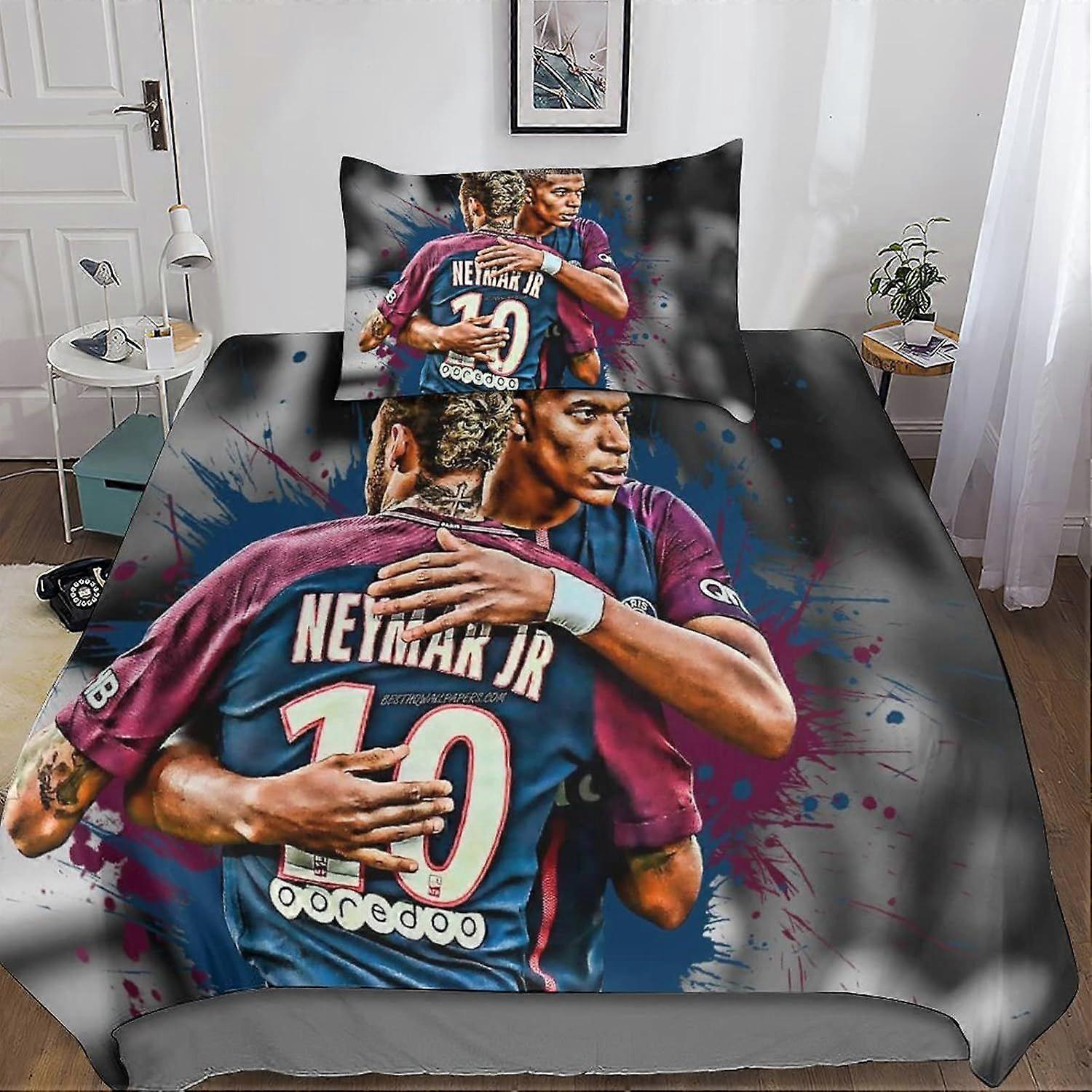 Capa de edredom Mbappé, Capa de Colcha de Impressão 3D Futebol Superstars Cama Edredom Set com fronhas Microfibra macia Easy Care Capa de colcha para meninos meninas K