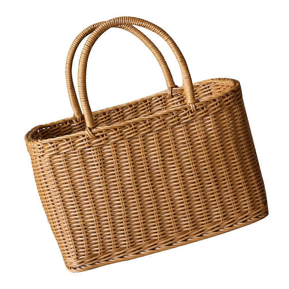 Plastic Woven Basket for Storage Brown Handheld Basket Multipurpose Use