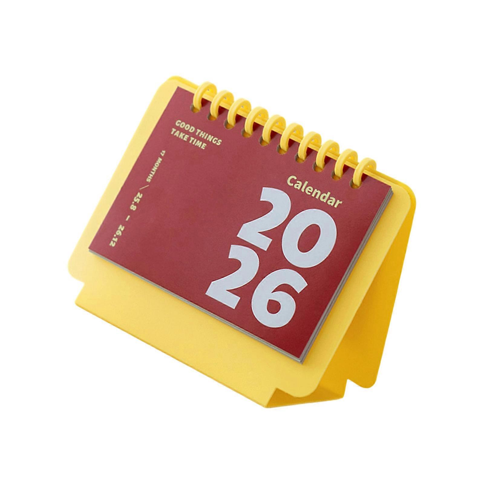 2026 Small Desk Calendar Writing Pad with Plastic Binding Comb Refillable Monthly Calender Daily Planner 13x6.2x11.2cm  Yellow
