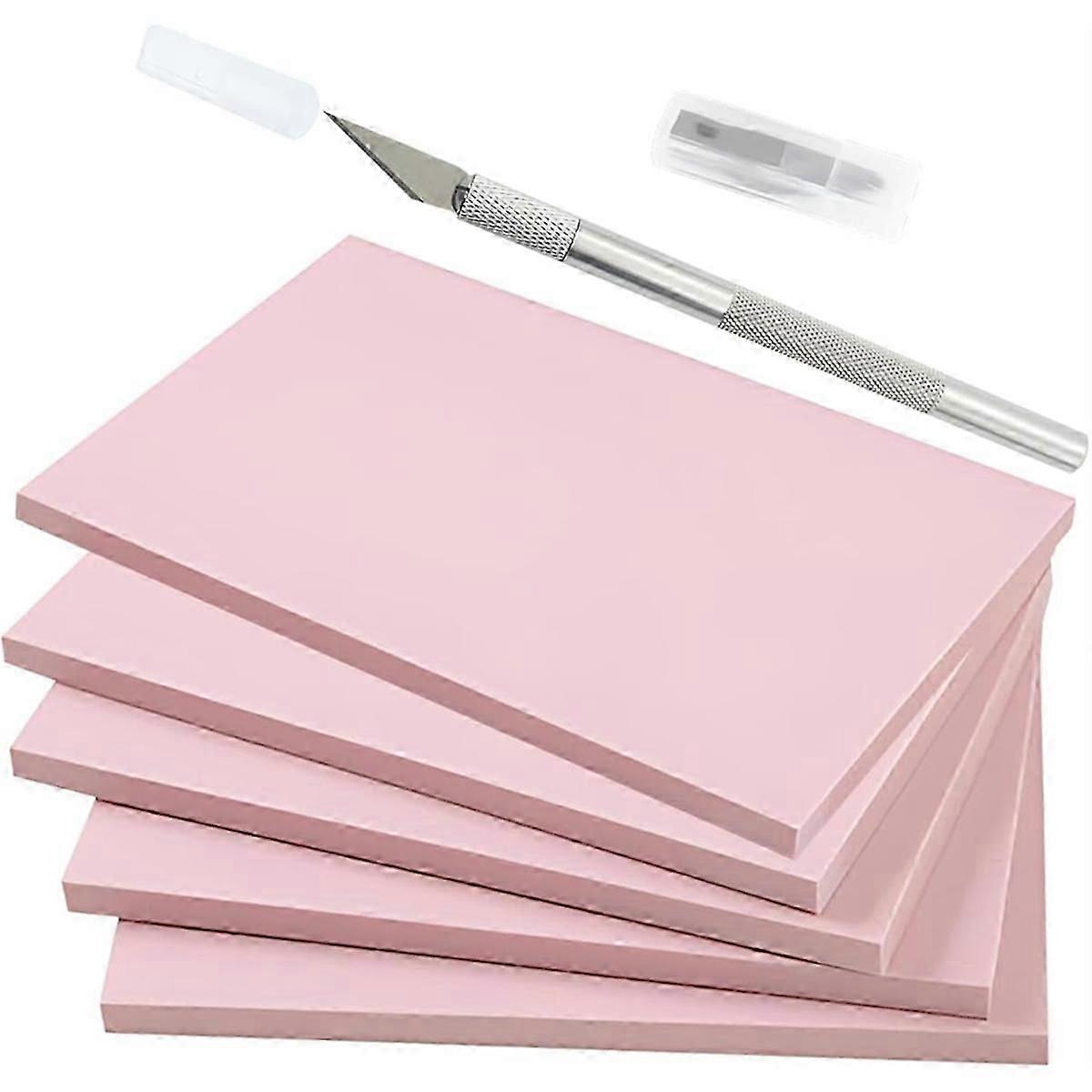 5 Pack Rubber Stamp Carving Blocks, 4x6 Pink Rubber Carving Blocks Linoleum Blocks compatible with Printmaking