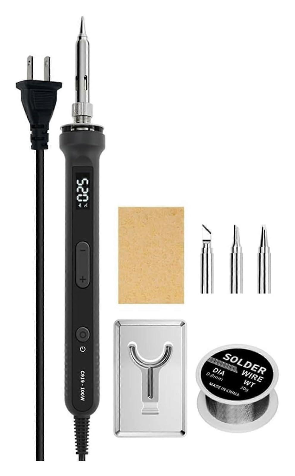 100W Digital Soldering Iron Kit with Adjustable Temperature LCD Display for Electronics  US Plug