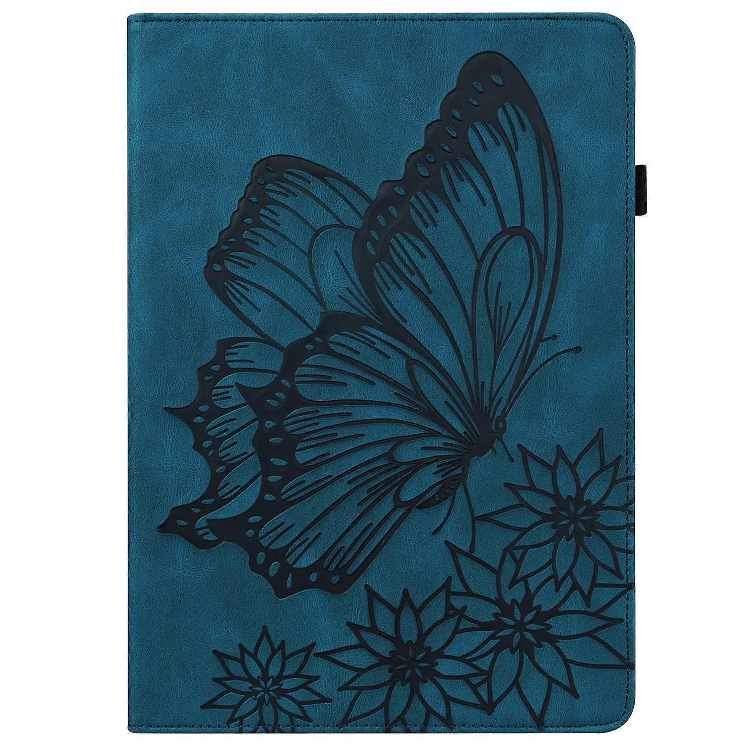 Tablet Case Leather Flip Wallet with Butterfly Embossing Card Slots for 10inch Tablet (7th/9th Gen) Blue