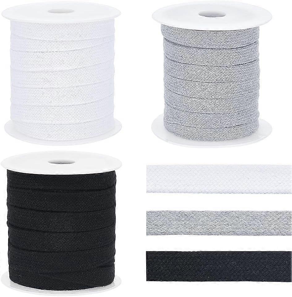 3 Rolls 32.8 Yards Flat Replacement Polycotton Cords 3 Colors Flat Double Hollow Drawstring Rope with Plastic Spools for Garment Accessories Pants Swe
