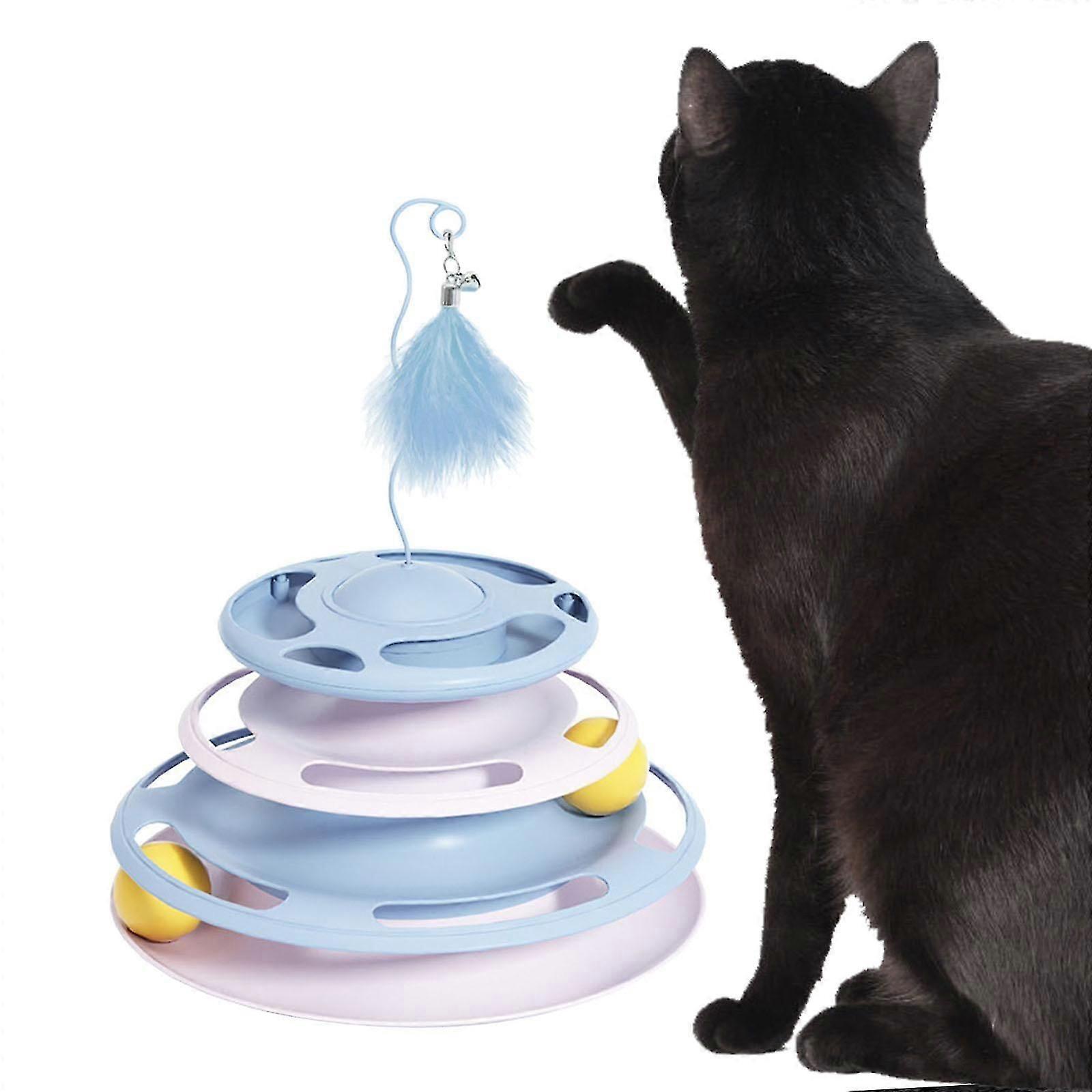 TOOYFUL Cat Track Toy Training Interactive 3 Layer Cat Toy Ball Track for Scratching blue