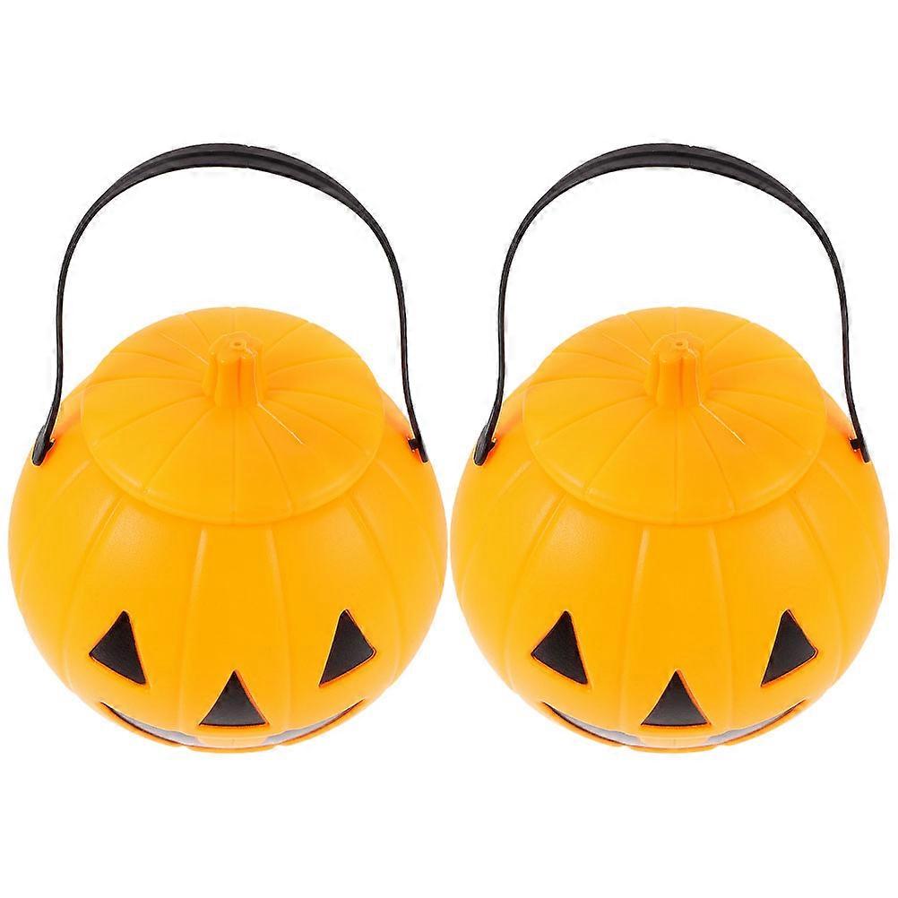 Halloween Candy Bucket Pumpkin Buckets for Storage Use 2Pcs Reusable Plastic