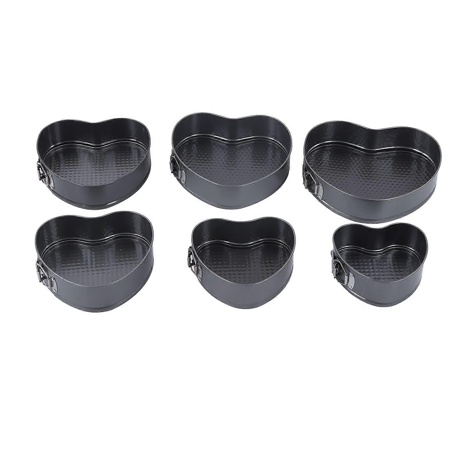 Heart Shaped Non Stick Baking Pan Set 6Pc Stainless Steel Detachable Bottom Spring Buckle Leakproof Cheesecake Beginner
