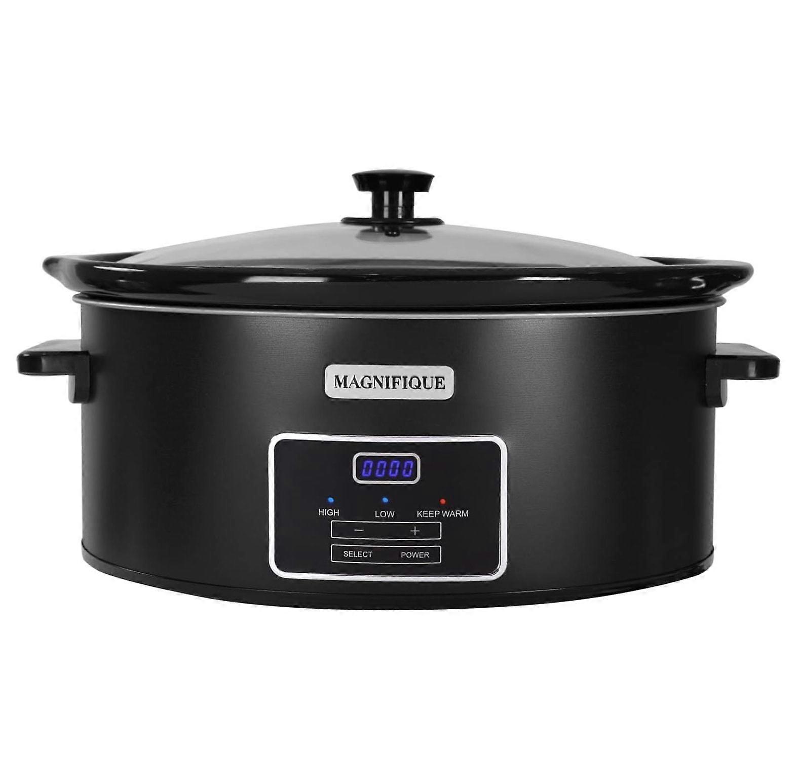Magnifique 6-liters programmerbar långkokare, köksapparater, perfekt liten köksapparat för familjemiddagar, svart rostfritt stål