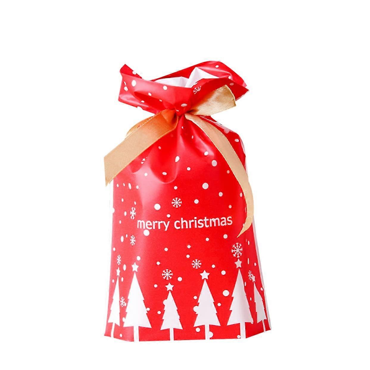 50 Pack Christmas Cookie Bags with Festive Design and Drawstring Closure for Party Favors Red