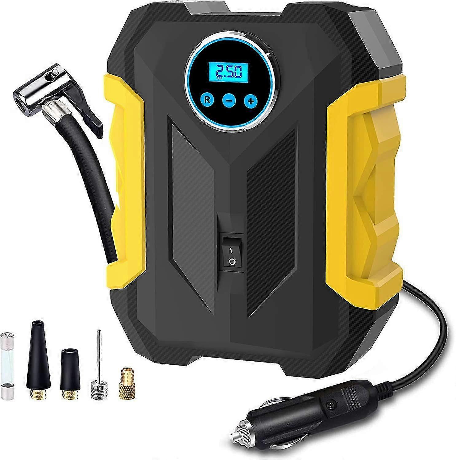 Digital Tyre Inflator Portable Air Compressor,150 PSI 12V Air Pump Tyre Inflation With Tyre Pressure Gauge And LED Light,Auto Shut Off Feature Yellow