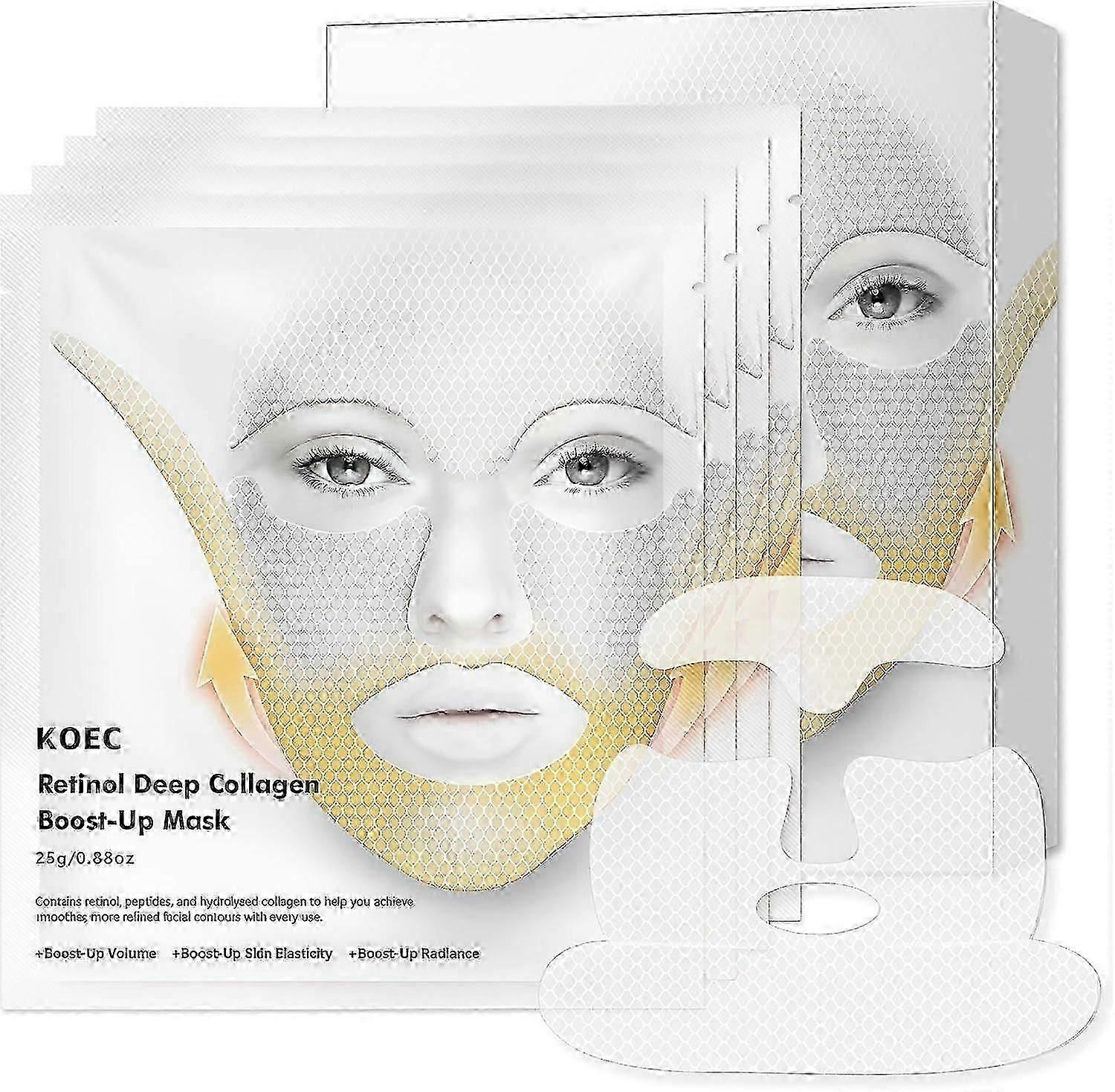 Deep Collagen Retinol Tension Boost Up Mask Set, Face Tightening and Lifting Mask for V-Line, Smile Line & Forehead