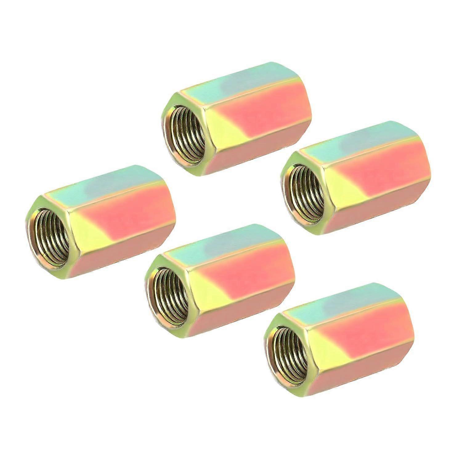 Pack of 5 M10 x 1mm Hex Coupling Nuts - Length: 25mm,