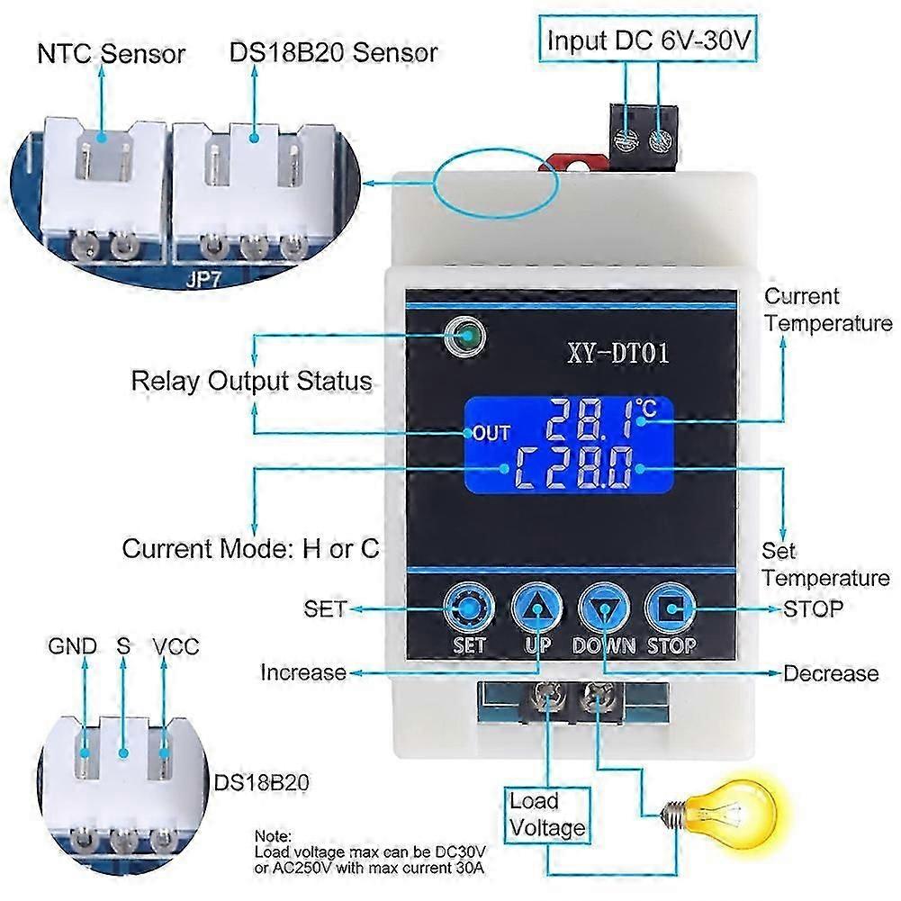 XY-DT01 Digital Temperature Controller -40-110C Digital Micro-Digital Thermostat with LCD Display and Waterproof Sensor