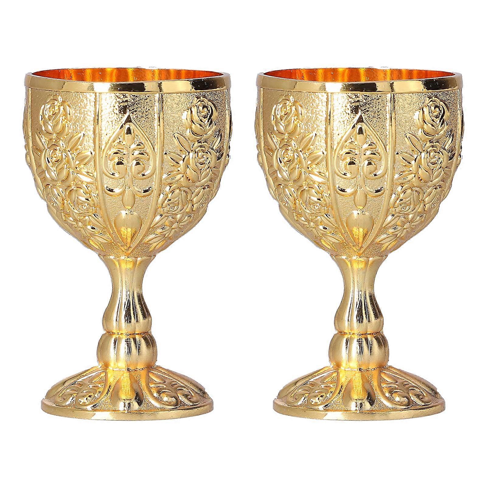 Set of 2 Vintage Gold Wine Goblets with Elegant Retro Design for Wedding Party and Home Décor