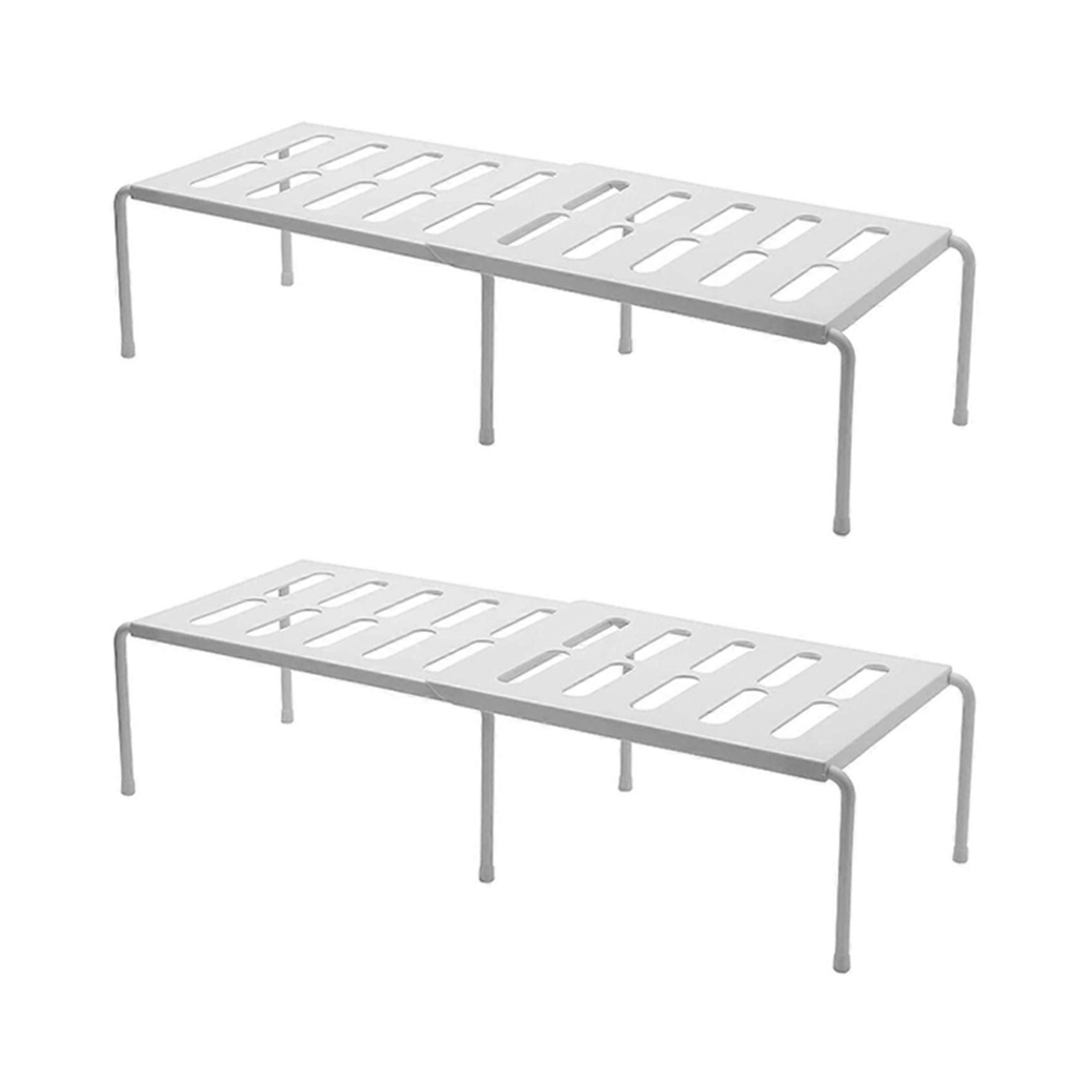 2X Expandable Kitchen Counter Shelf Organizer , Shelf with Retractable , Multi-Purpose Spice Rack Plastic White