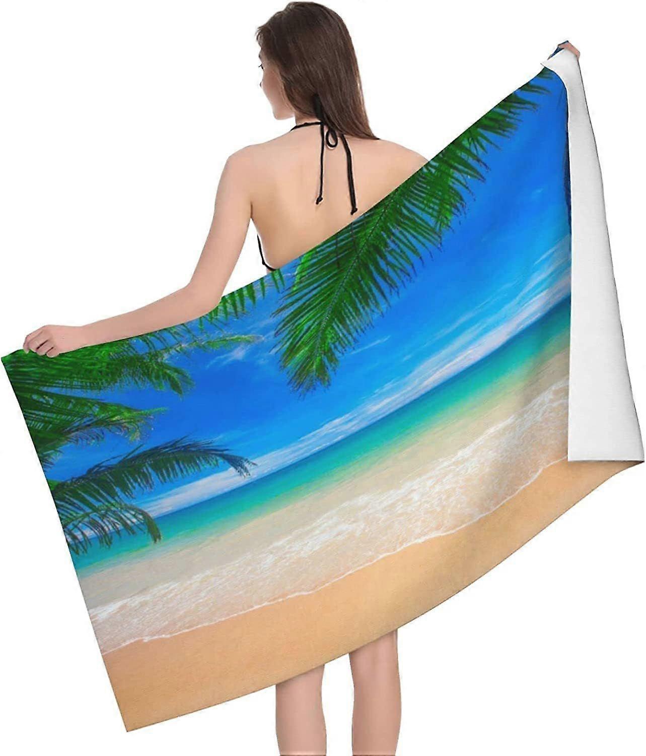 c605 Ocean Image Of A Tropical Island With The Palm Trees Beach Towel Highly Absorbent Microfiber Beach Blanket Soft Bath Towels 130X80 CM  jn605
