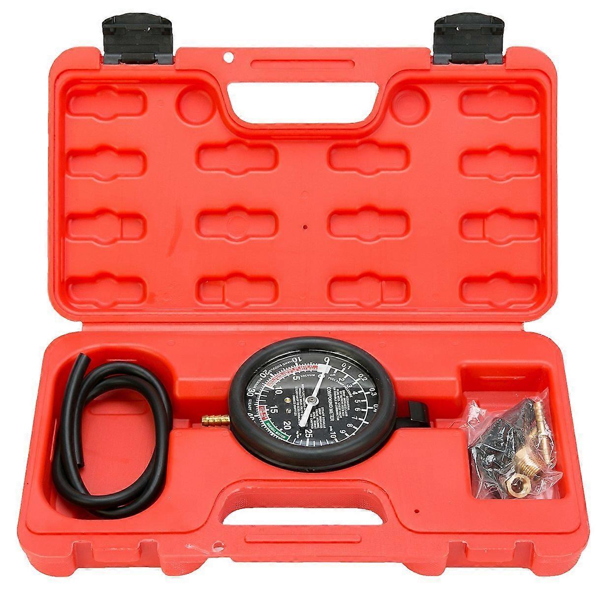 Fuel Pump Pressure Tester and Engine Vacuum Gauge Kit with Universal Fit Adapters for Diagnostics