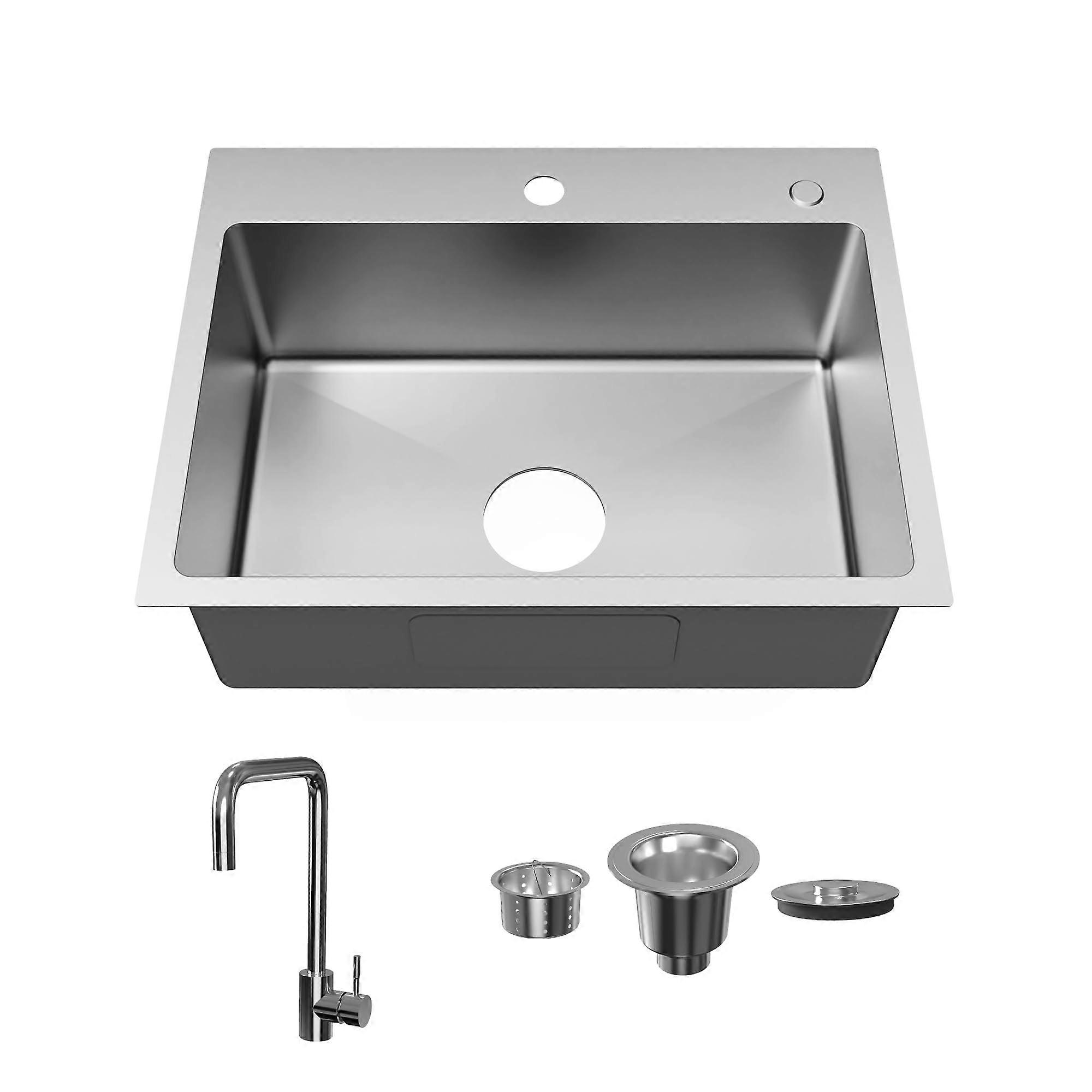 24 x 18 Stainless Steel Drop In Kitchen Sink Single Bowl with Faucet and Drain Kit Brushed Finish