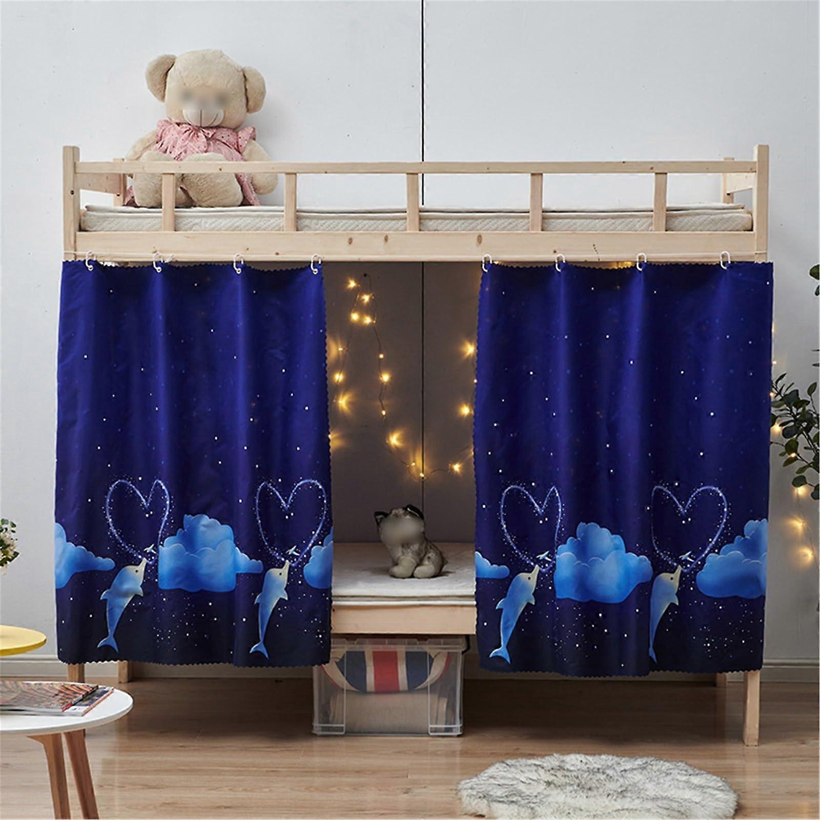 Bunk Bed Curtains for Privacy and Light Blocking, Breathable Fabric, Bottom Loft Dorm Use, Dolphin Pattern