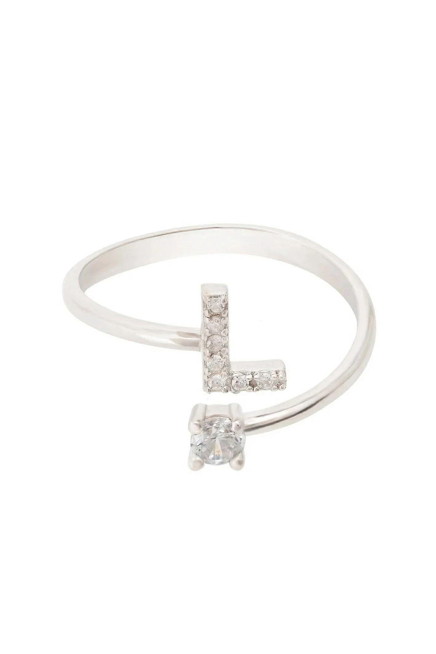Latelita Sterling Silver Initial Letter Ring with Cubic Zirconia - Average size 6 (M) for Women