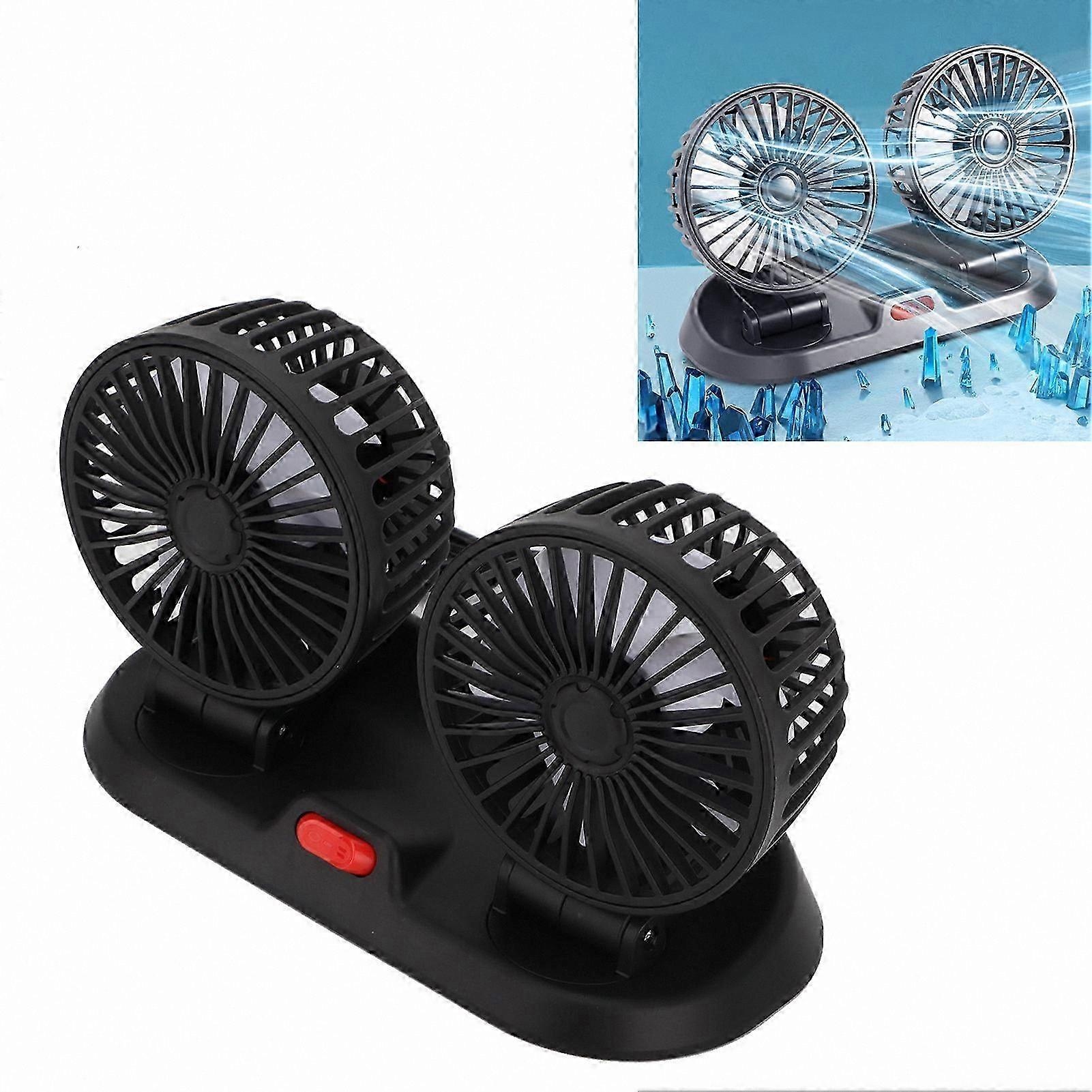 Dual Head Vehicle Fan with Adjustable Speeds and Foldable Design for Car Dashboard or Desk Use, 130cm Cable Included for Portable Cooling Solutions