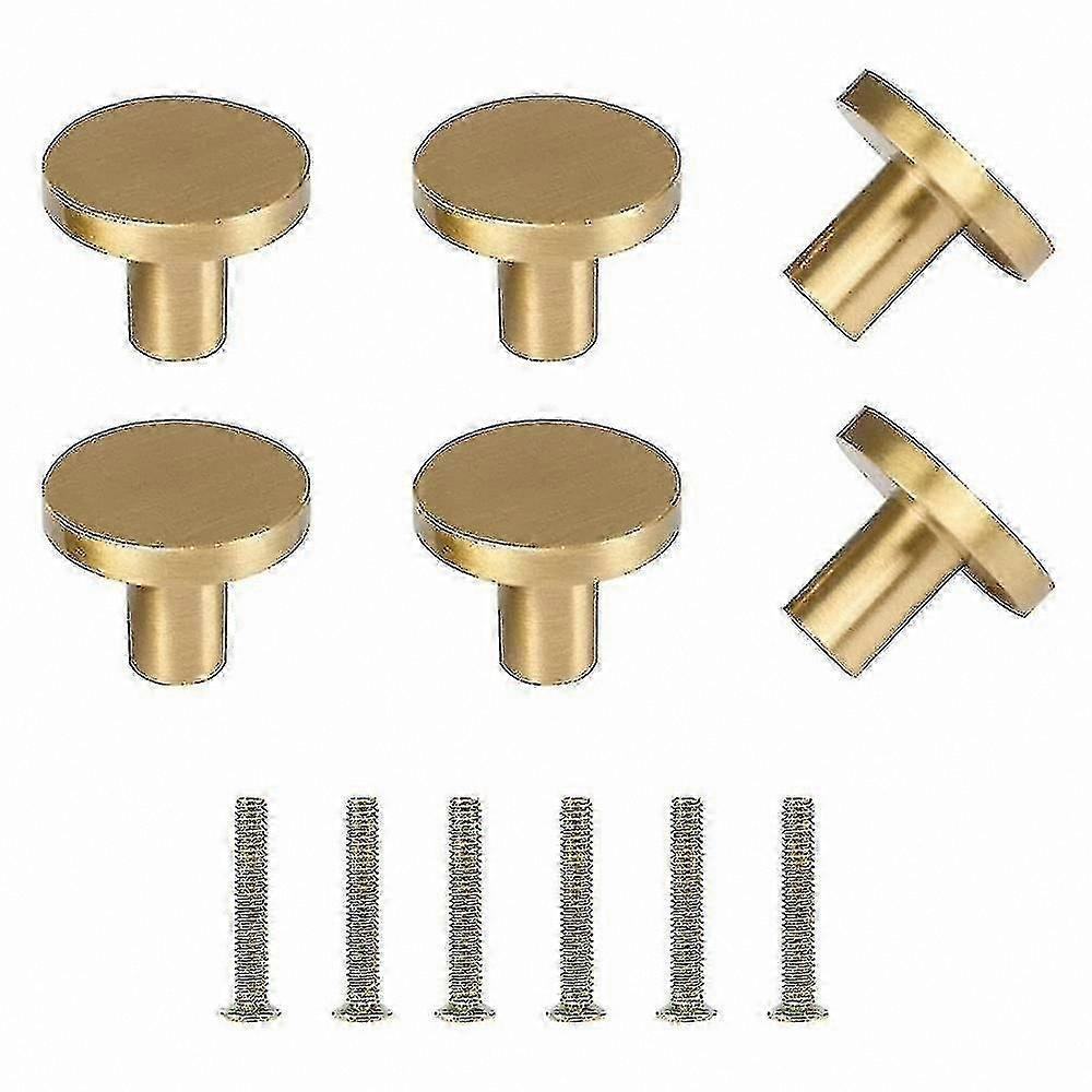 6Pcs Round Gold Cabinet Knobs Handles Brushed Brass Finish Door Pulls