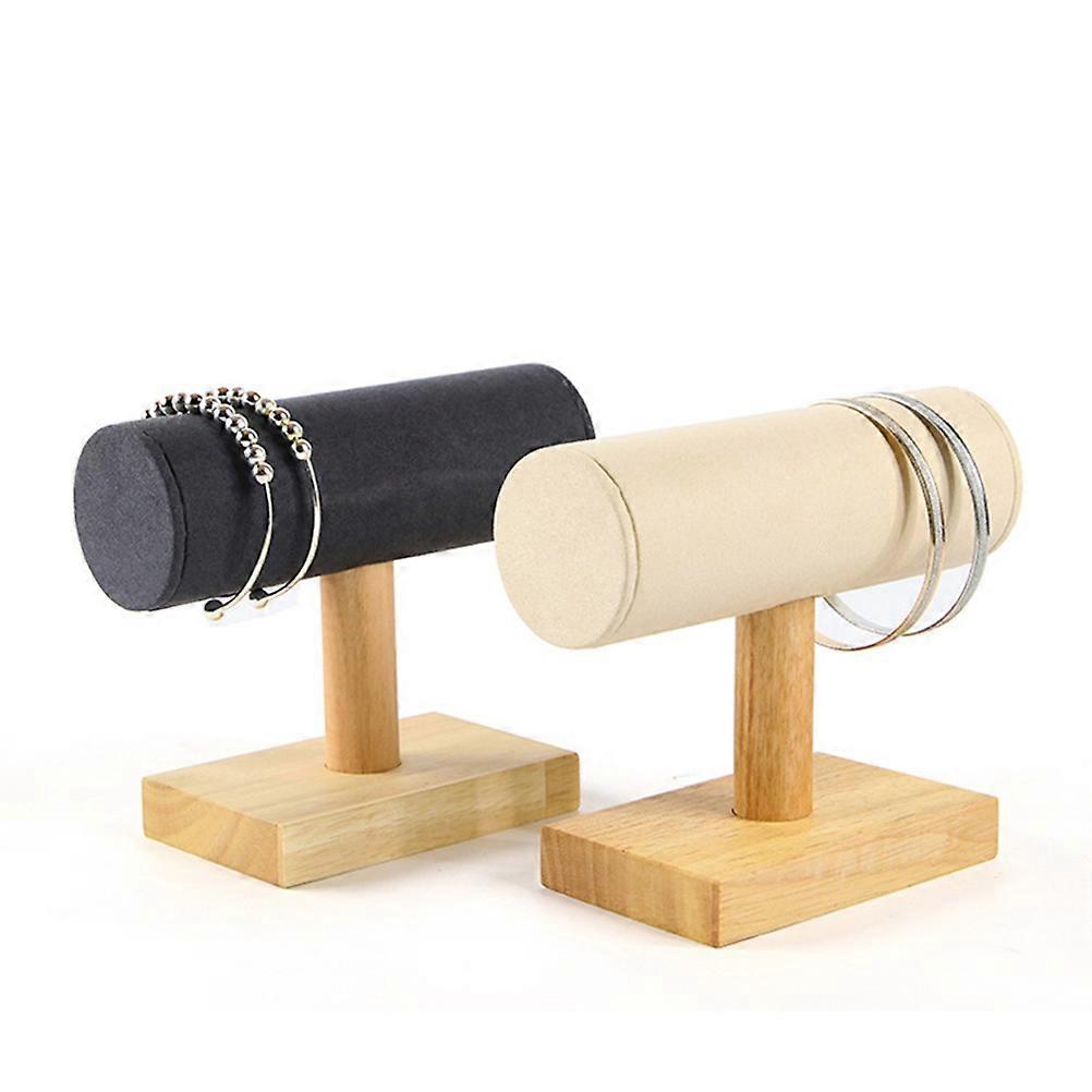 Solid Wood Bracelet Display Stand for Jewelry Storage in Khaki