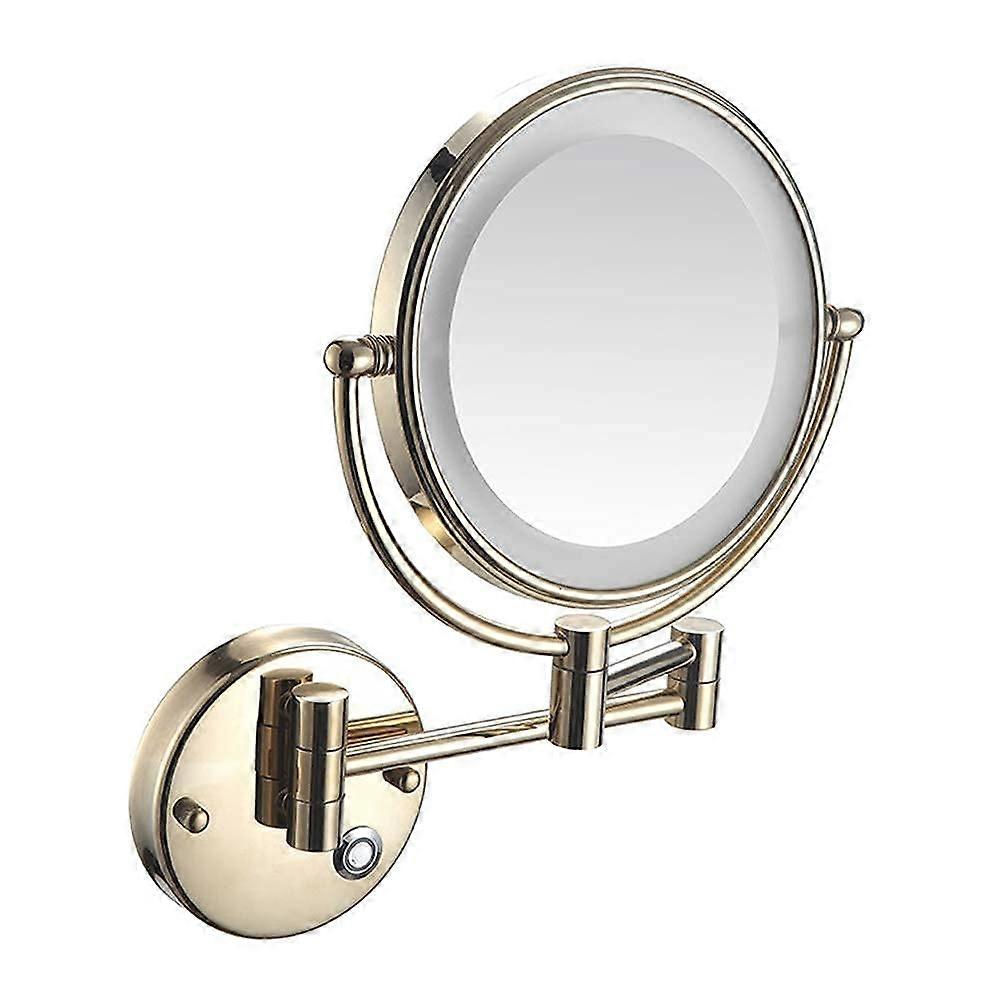 Bathroom Makeup Mirror Wall Mounted with Touch Light, Foldable Telescopic Arm, 5X Magnification