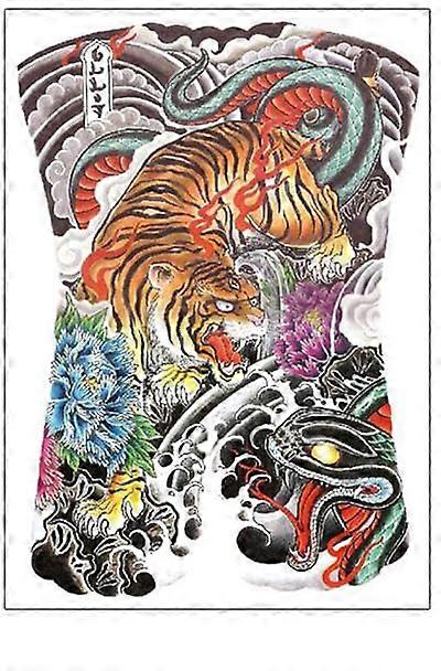 Temporary Tattoo Sticker Angry Tiger Full Back Coverage Bold Visual Impact for Men and Women