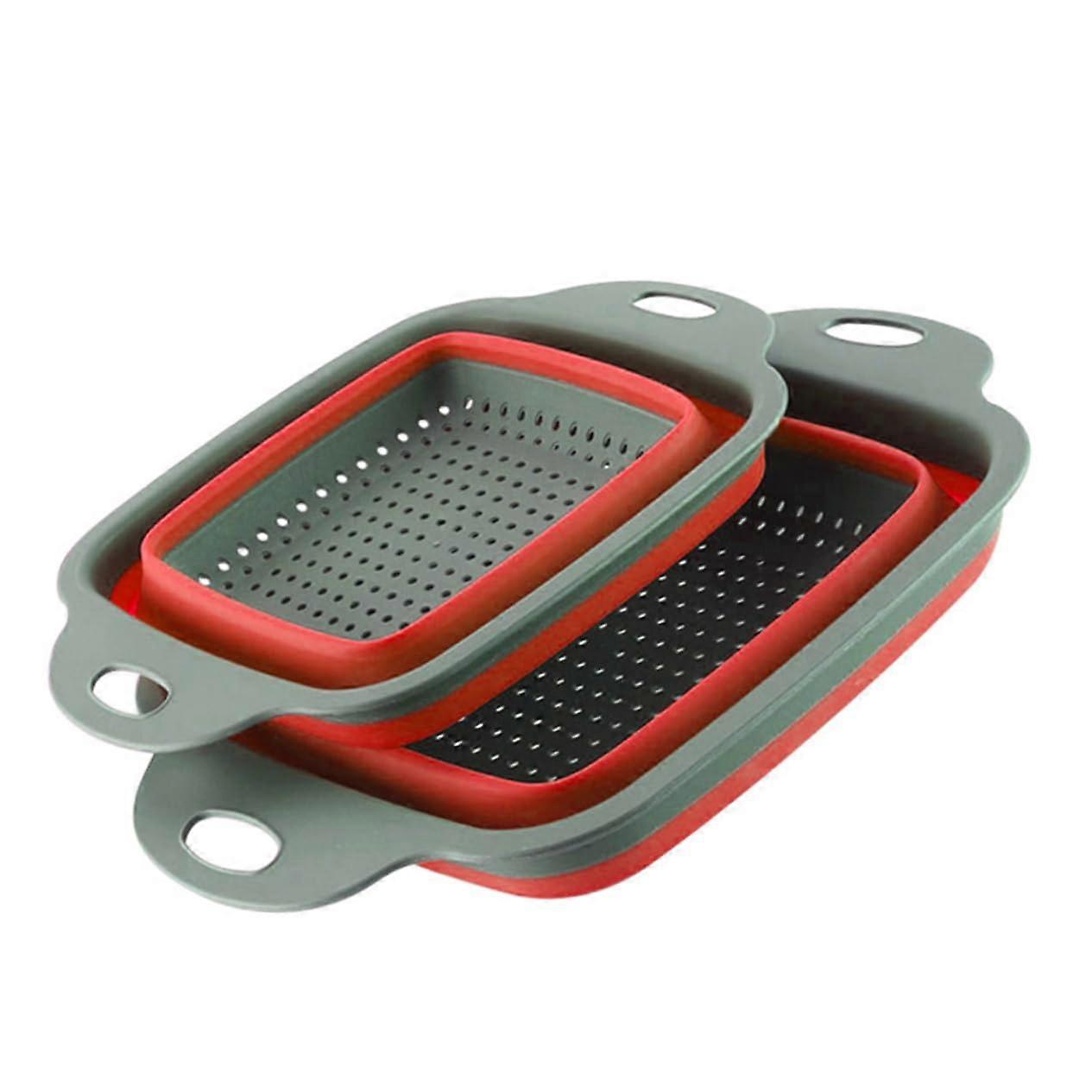 2pcs Collapsible Washing Basket Foldable Fruit Vegetable Storage Bowl for Kitchen Red Space Saving