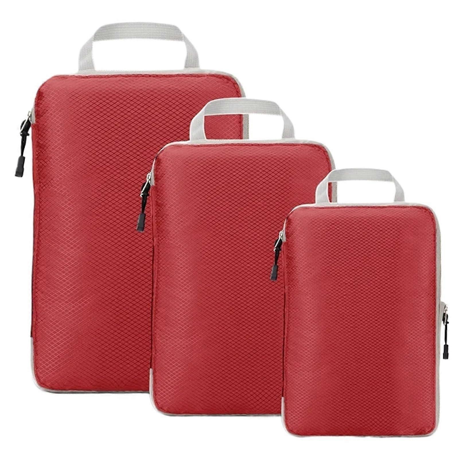 Compression Travel Packing Cubes Set, Multicolor Lightweight Luggage Organizer, 3PCS Red SML