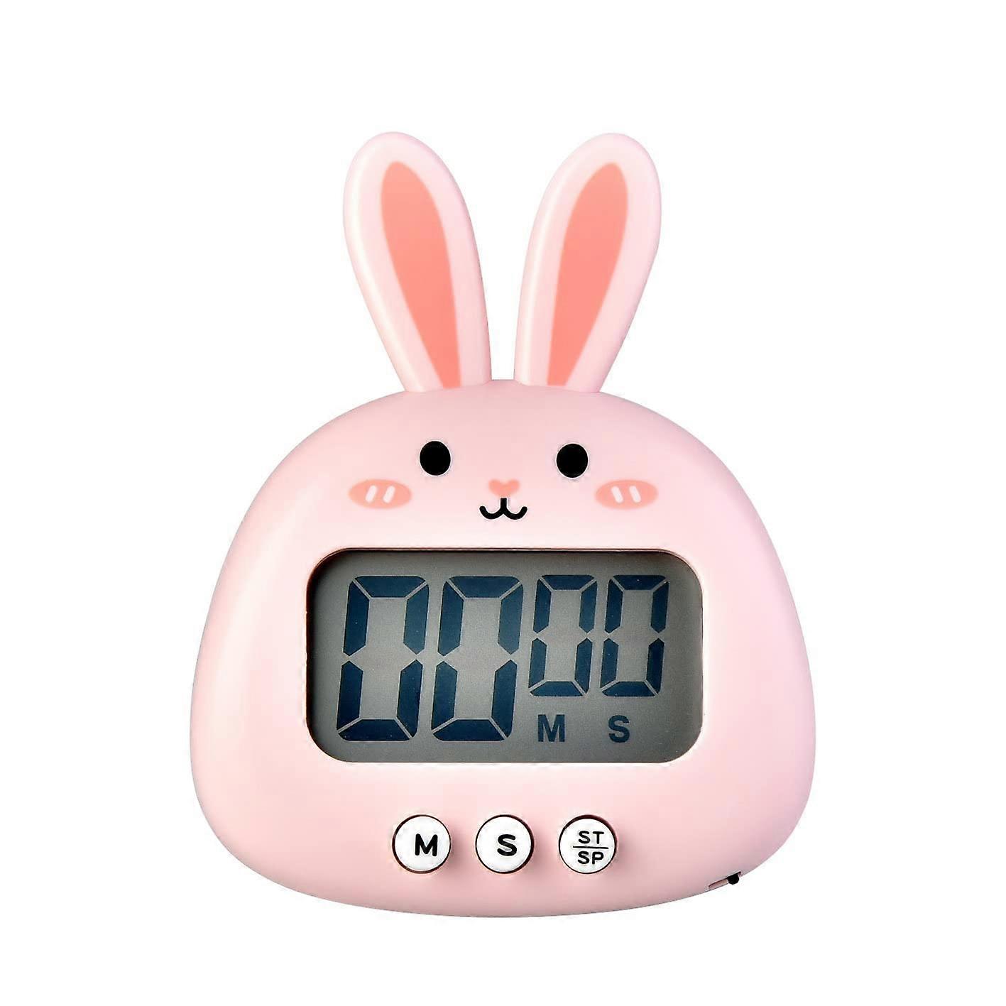 Cute Rabbit Digital Kitchen Timer with Large LED Display, Magnetic Back, Pink Cartoon Countdown